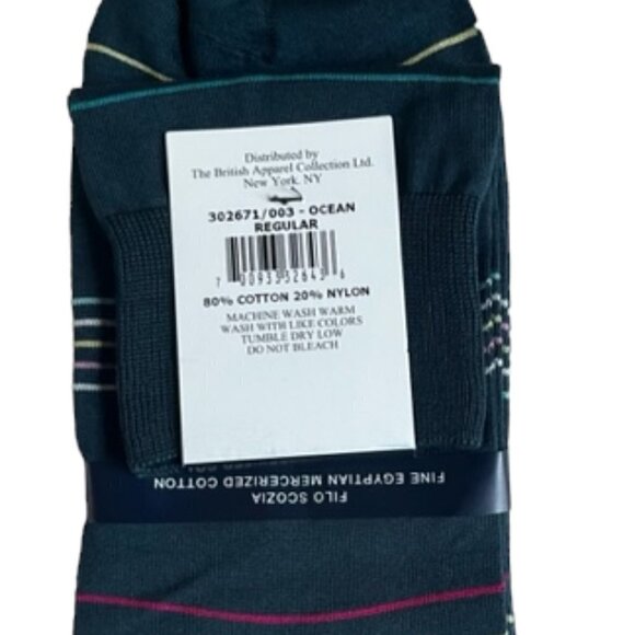 Punto Italian Men Dress Socks Egyptian Cotton Size 10-13 Teal Blue with Stripes - Picture 3 of 3